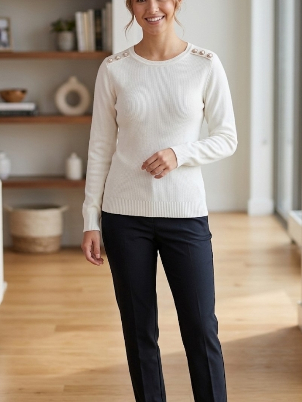 "A Love Story" Lightweight Sweater – Off-White – Size PS – Pearl Detail